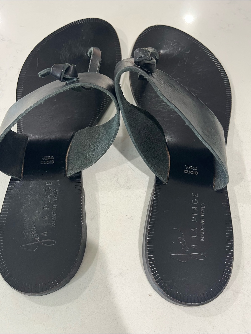 Joie Black Leather Knot Thong Sandals